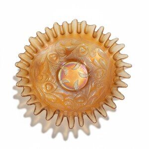 Fenton Art glass Thistle Pattern Marigold Carnival Glass Bowl Ruffled